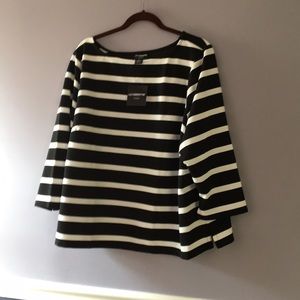 Liz Claiborne 2x black & white striped top NWT